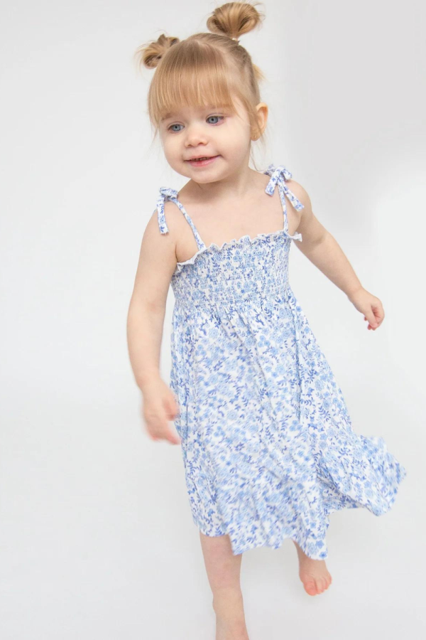 Angel Dear Smocked Sundress Set - Blue Calico Floral Hot on Sale