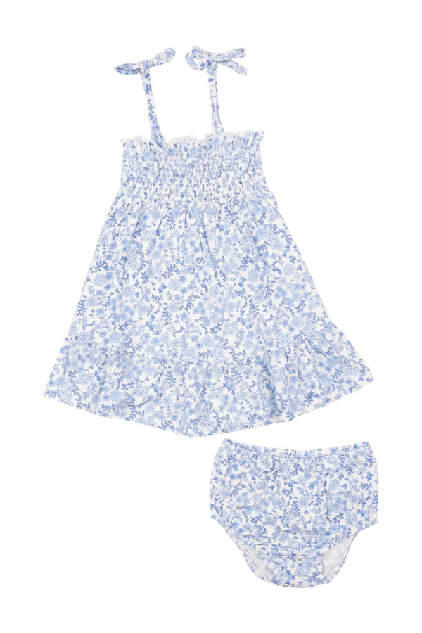 Angel Dear Smocked Sundress Set - Blue Calico Floral Hot on Sale