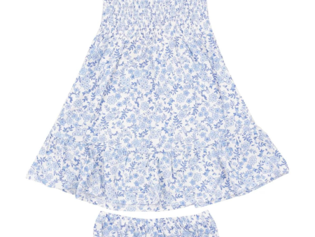 Angel Dear Smocked Sundress Set - Blue Calico Floral Hot on Sale