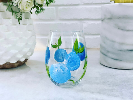 Wine by Design Handpainted Hydrangea Stemless Glass Supply