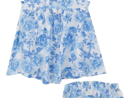 Angel Dear Ruffle Sleeve Sundress Set - Roses in Blue For Cheap