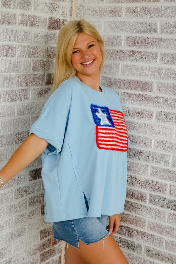 Wild Indigo - Cue The Sparklers USA Flag Embroidery Tee Fashion