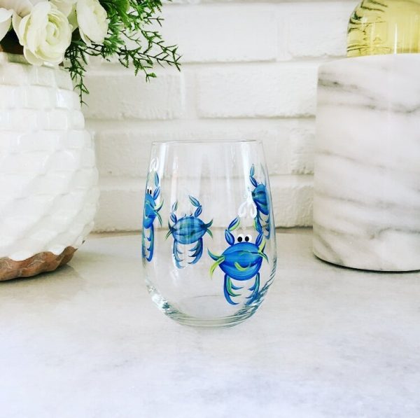 Wine by Design Hand-painted Crab Stemless Wine Glass For Discount