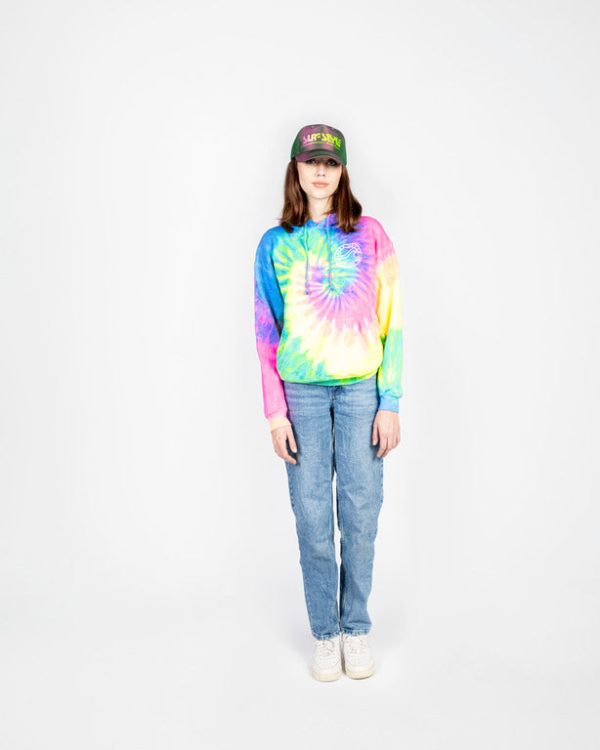 Brushed Wave Rainbow Tie Dye Hoodie Online now