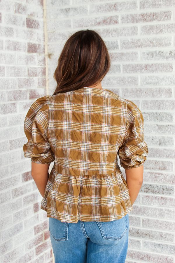 Lost Your Chance Plaid Peplum Top For Sale