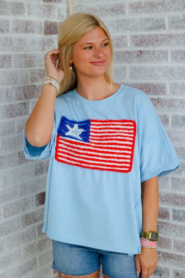 Wild Indigo - Cue The Sparklers USA Flag Embroidery Tee Fashion