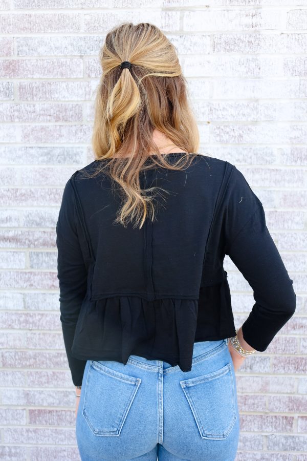 Gone Are The Days Raw Seam Detail Ruffle Crop Knit Top on Sale