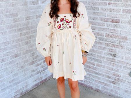 Keep Dreaming Poplin LS Floral Embroidered Mini Dress For Cheap