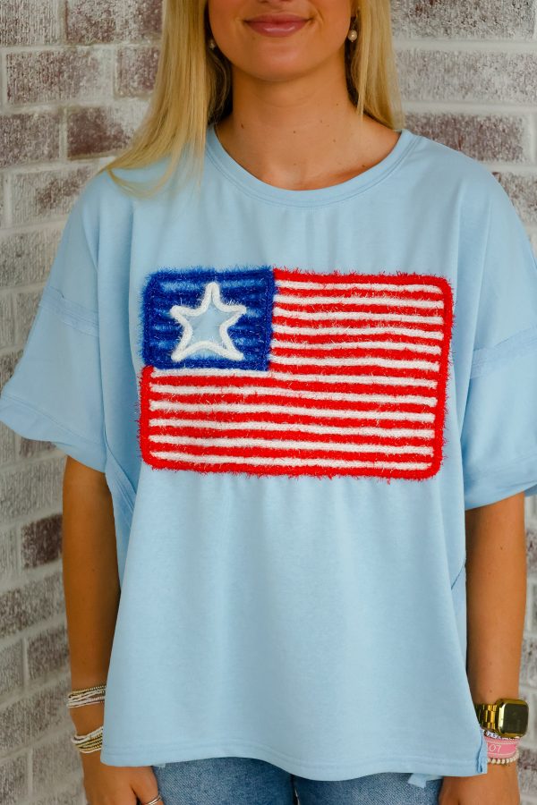 Wild Indigo - Cue The Sparklers USA Flag Embroidery Tee Fashion