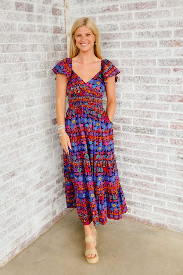 Be My Guest V-Neck Print Midi Dress For Cheap