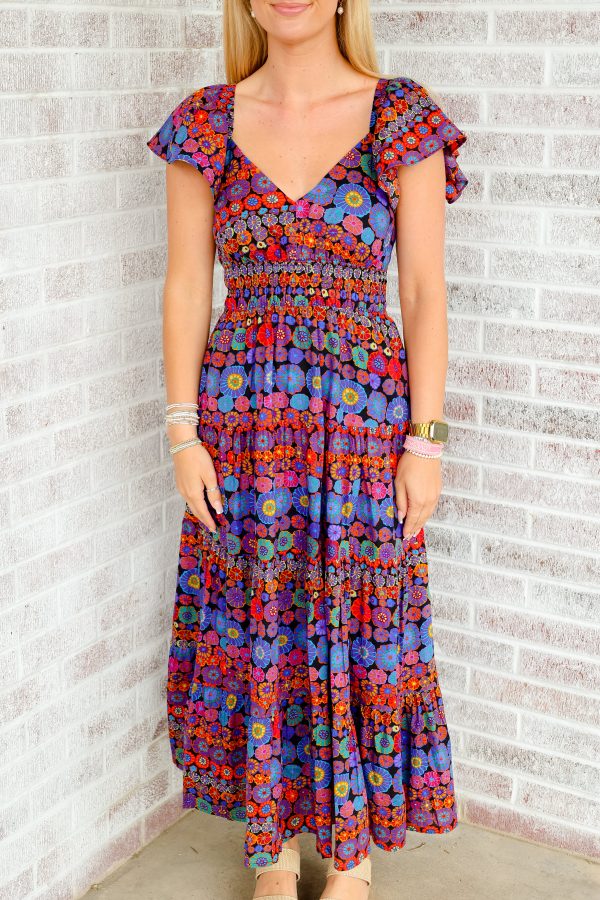 Be My Guest V-Neck Print Midi Dress For Cheap