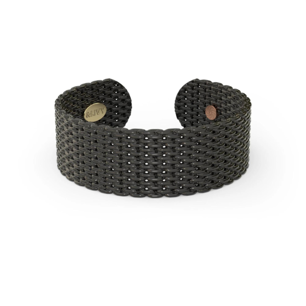 &Livy Metalysic Mesh 8mm Adjustable Ring - Platinum Black Online Sale