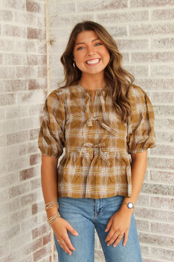 Lost Your Chance Plaid Peplum Top For Sale