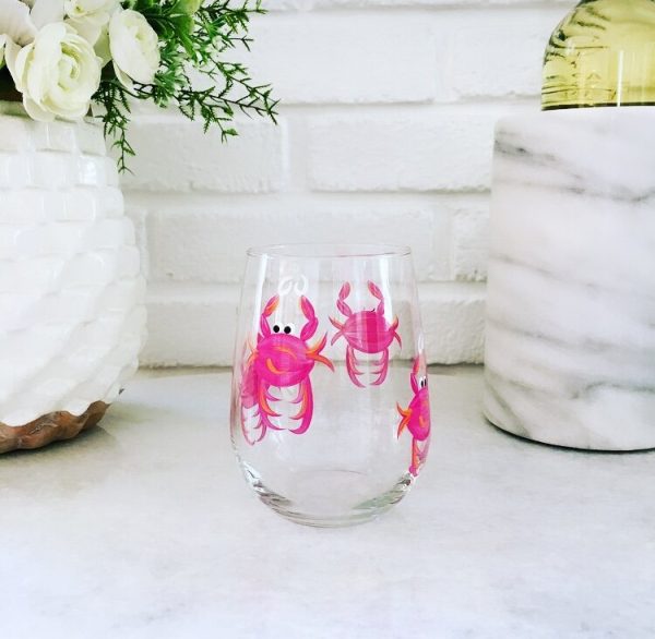 Wine by Design Hand-painted Crab Stemless Wine Glass For Discount