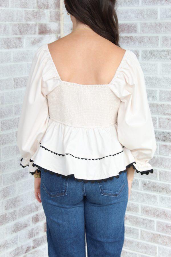 Into The Clouds Scallop Detail LS Blouse Online Sale