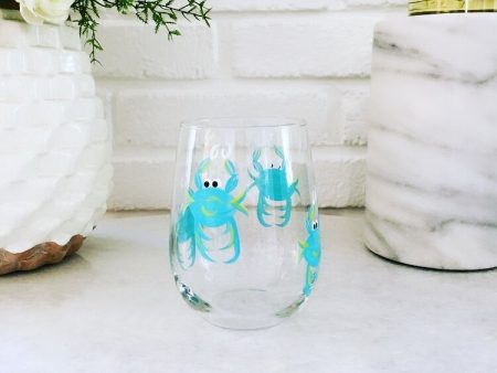 Wine by Design Hand-painted Crab Stemless Wine Glass For Discount