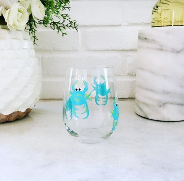 Wine by Design Hand-painted Crab Stemless Wine Glass For Discount