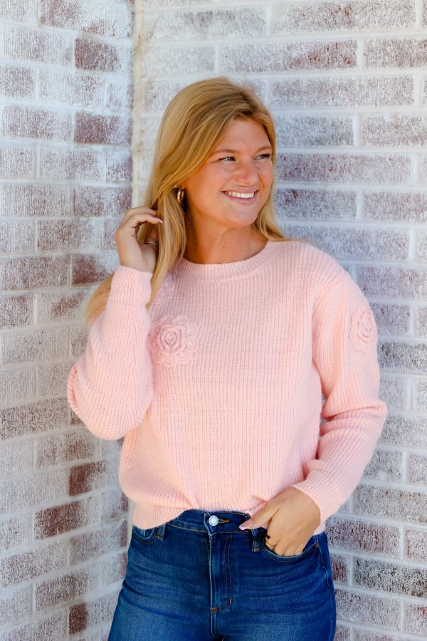 Cozy and Warm Rose Embellishment Sweater Pullover For Discount