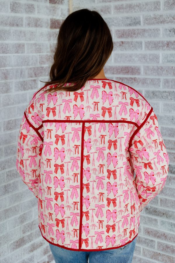 January & May - Tied Together Bow Detail Quilted Jacket Cheap