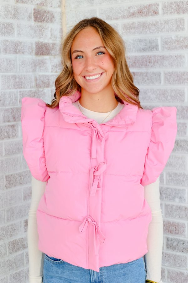 Annabelle Ruffle Puffer Vest with Bow Detail Hot on Sale