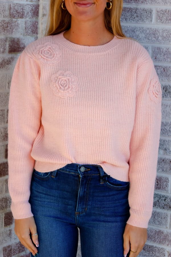 Cozy and Warm Rose Embellishment Sweater Pullover For Discount