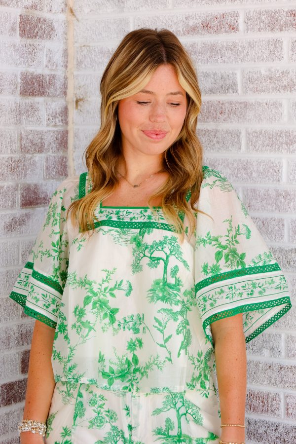 Ocean On My Mind Printed Top w  Trim Detail on Sale