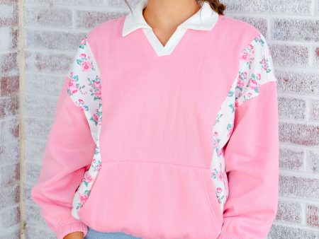 Bonnie Oversized Collar Floral Fleece Top For Cheap