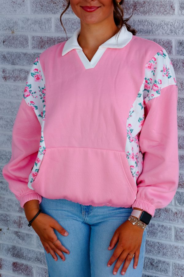 Bonnie Oversized Collar Floral Fleece Top For Cheap